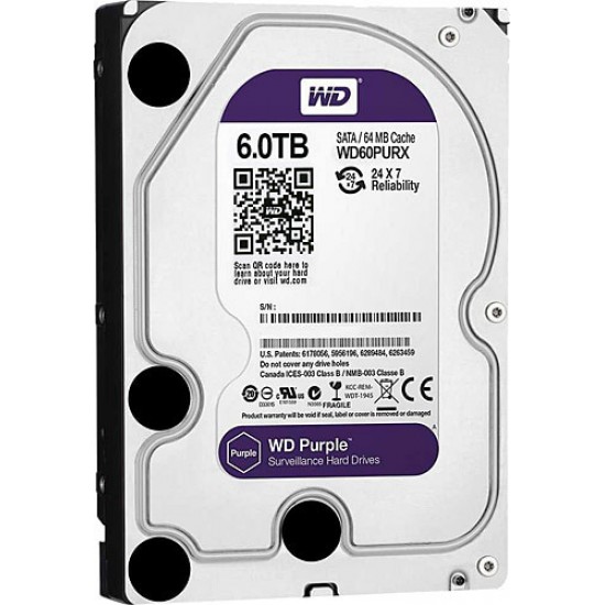 Wd 6TB Purple Sata 3.0 3.5" 5900rpm Güvenlik Diski